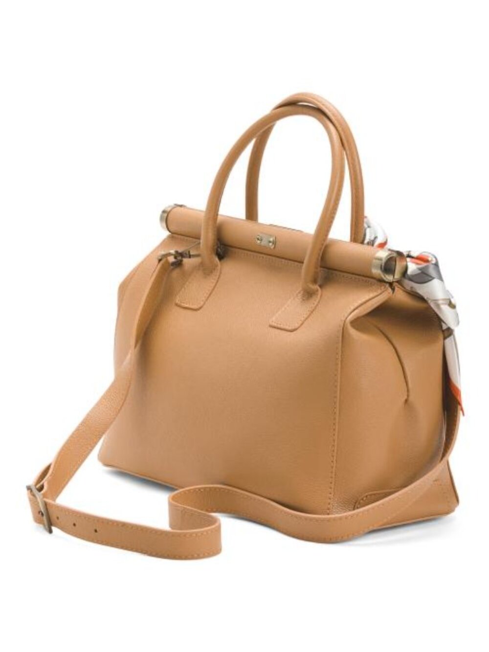 VIOLA CASTELLANI Made In Italy Leather Frame Top Crossbody With Scarf On Handle - Picture 4 of 4